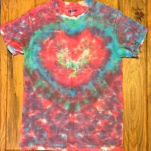 Gildan Women’s Tie-Dye Heart Tee - Pink, Purple, Blue & Green